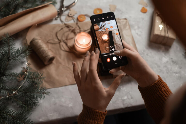 girl taking pictures on smartphone