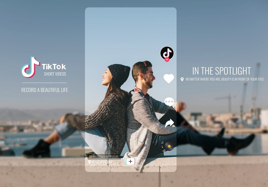 TikTok interface featuring two individuals sitting on a ledge, one wearing a beanie and the other with a light jacket.