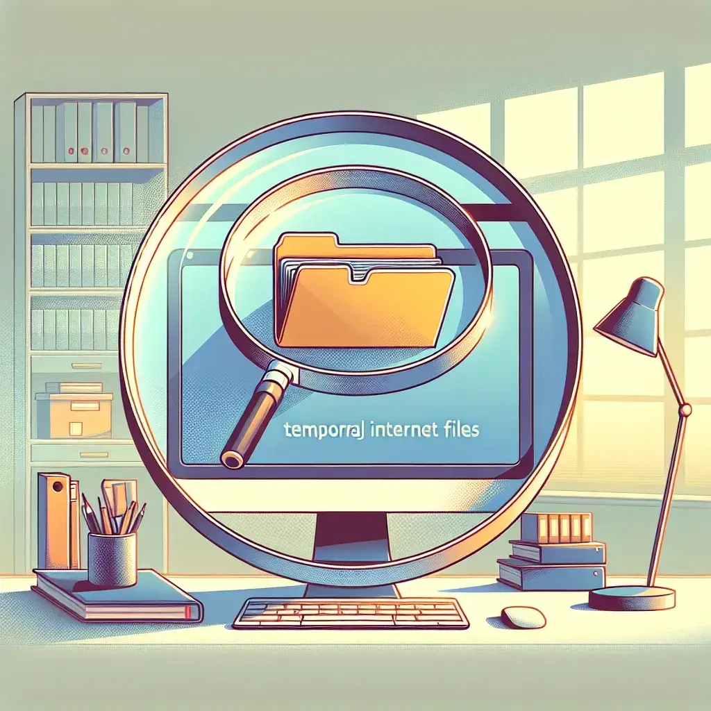 Illustration of a computer screen displaying folders with a magnifying glass over it.