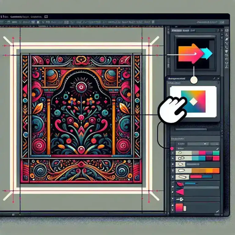 Colorful digital artwork displayed in graphic design software with editing tools visible.
