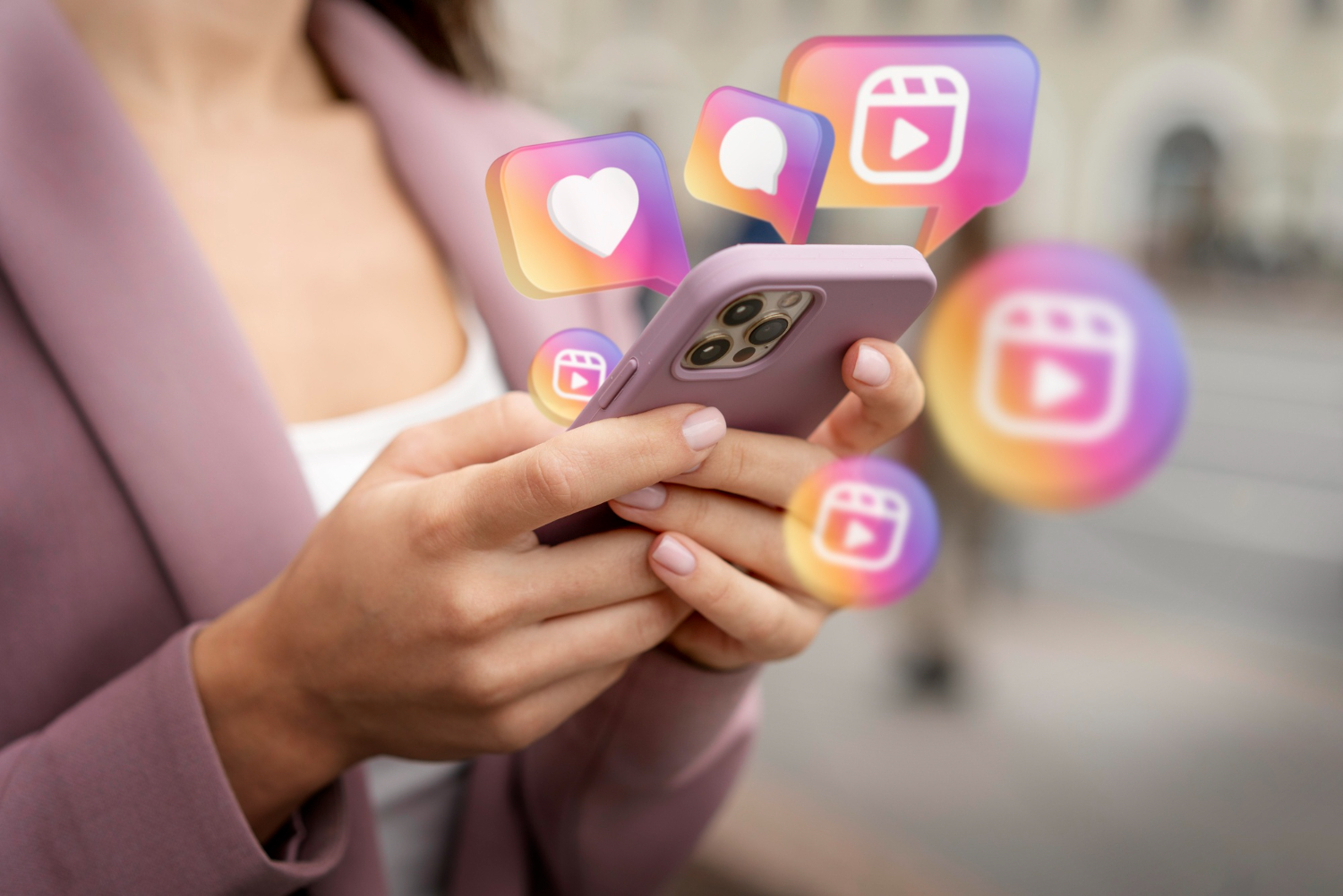 girl with phone uses instagram