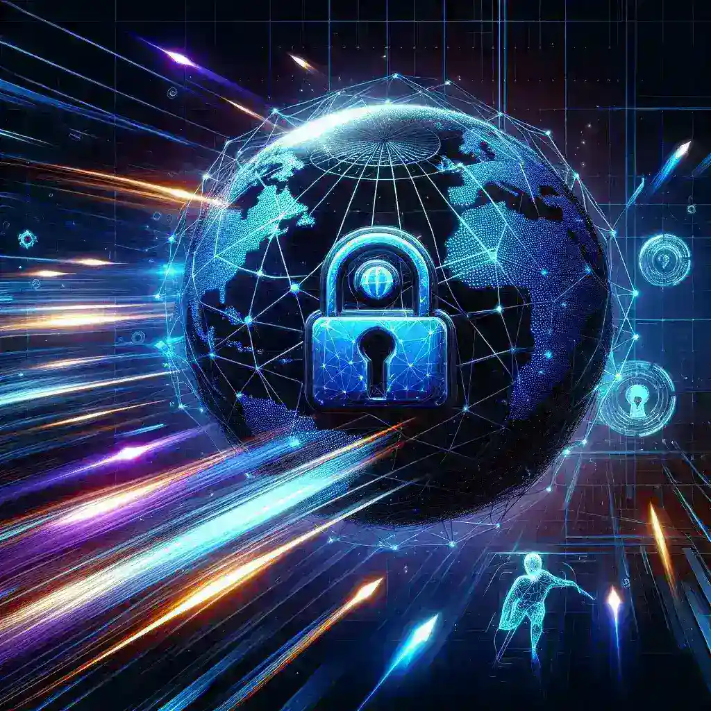 A digital representation of a globe with a padlock symbol, illustrating cybersecurity themes.