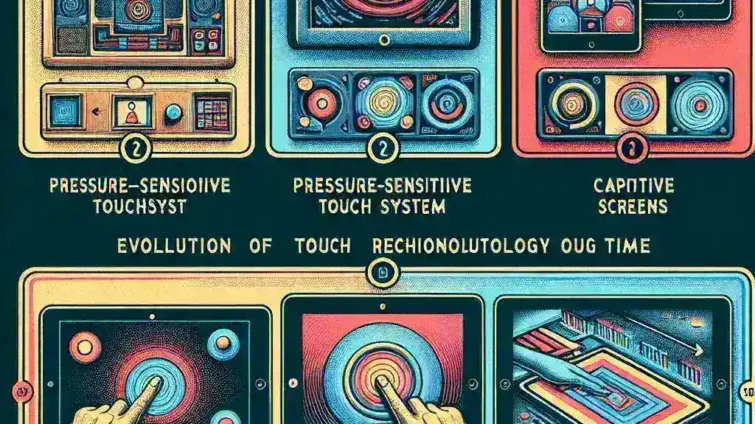 Diagrams illustrating the evolution of touch technology, including various touch systems and sensors.