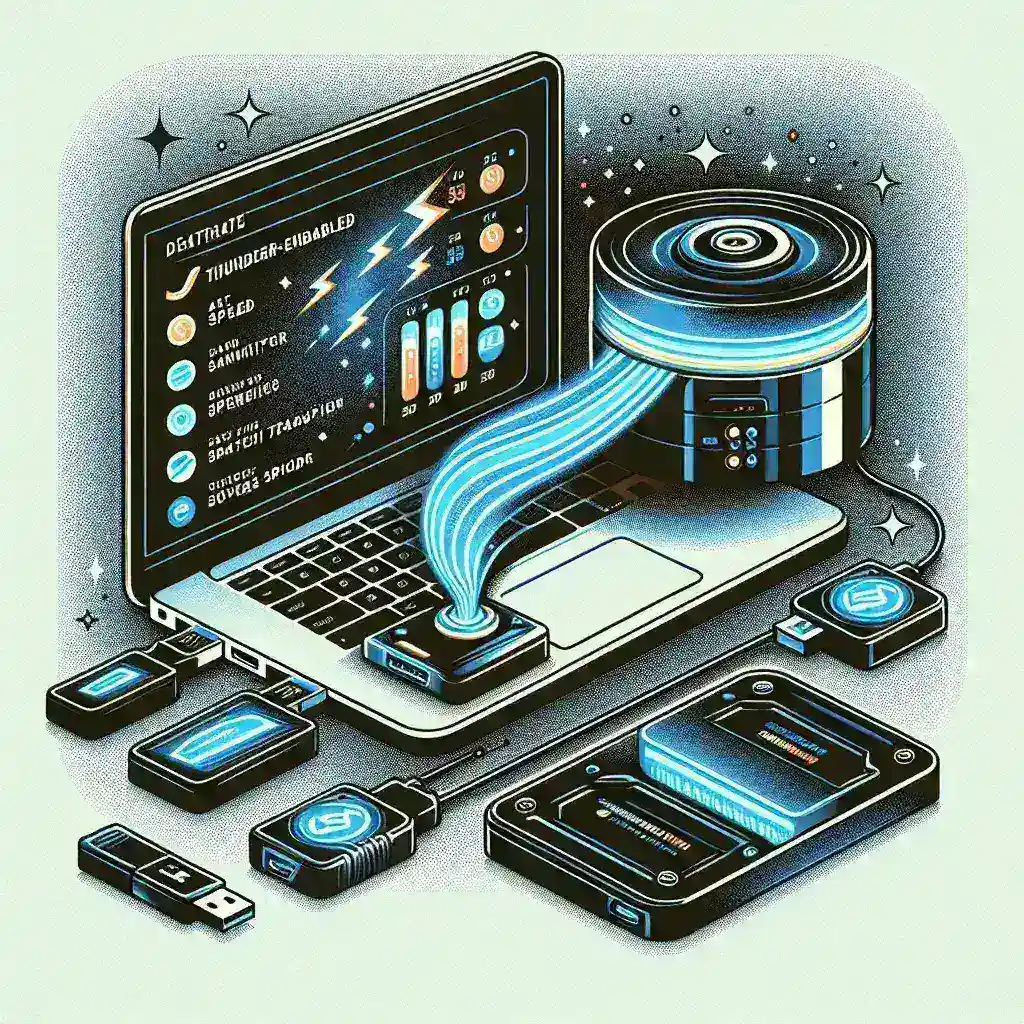 An illustration featuring a laptop connected to multiple tech devices with glowing elements.