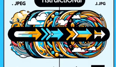 Graphic illustrating various image file formats including JPEG and GIF with arrows and colorful designs.