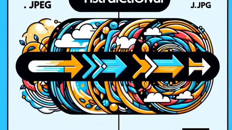 Graphic illustrating different image file formats including JPEG and GIF with arrows and colorful designs.
