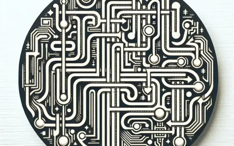 Circular design featuring an intricate pattern of circuit lines and nodes labeled 'MEMORY' and 'REMAPPING'.