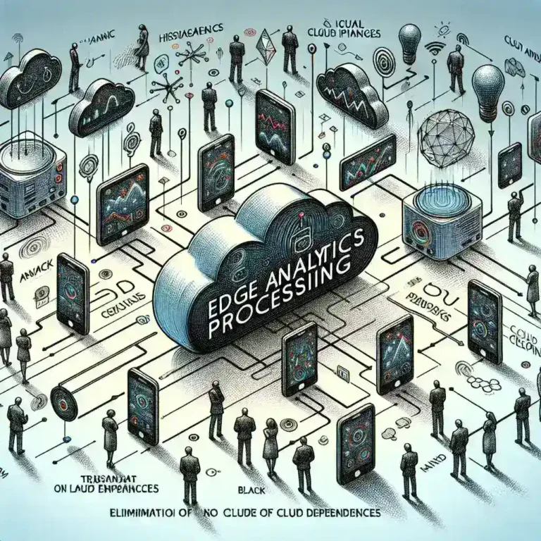 "Edge analytics processing for IoT devices reducing cloud dependencies, showcasing seamless data management and real-time insights."