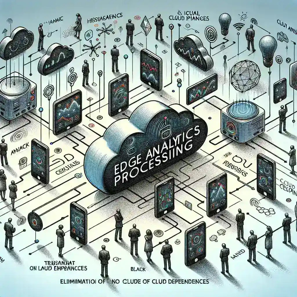 "Edge analytics processing for IoT devices reducing cloud dependencies, showcasing seamless data management and real-time insights."