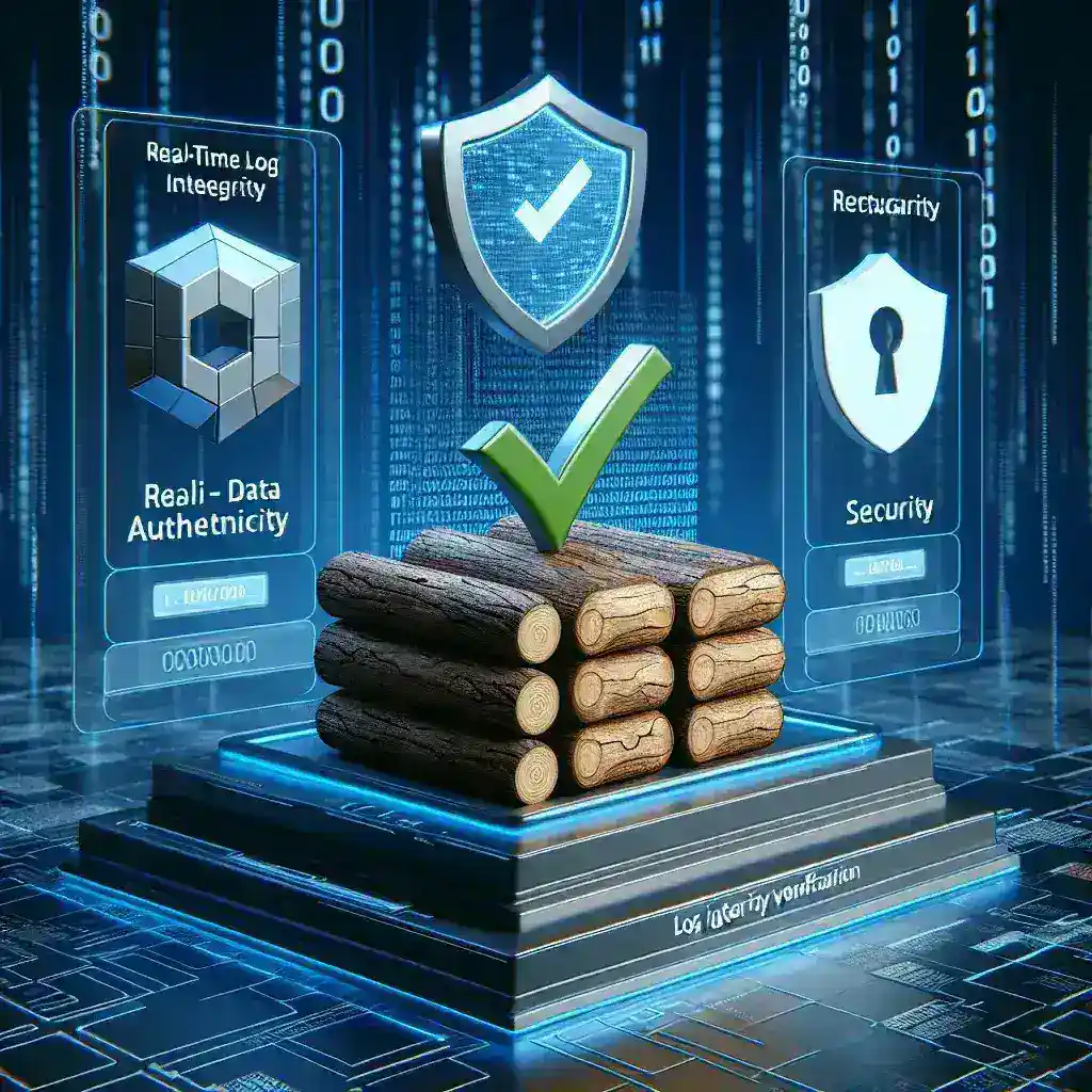"Detailed diagram of a realtime log integrity verification system showcasing data authenticity and security features in modern computing, illustrating the process of log verification and security measures."